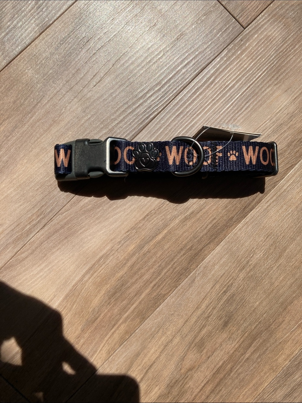 Dog collar woof printed collar with metal paw print & heart embellished accent - Picture 4 of 13